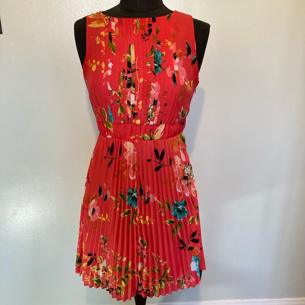 Liz Claiborne floral chiffon pleated A-line dress